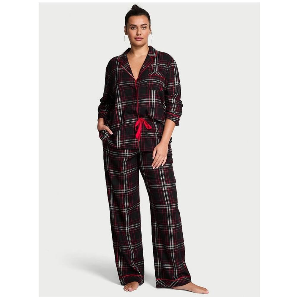 Victoria's Secret Black and Red Plaid Flannel PJ Set Cotton Modal - Small Short